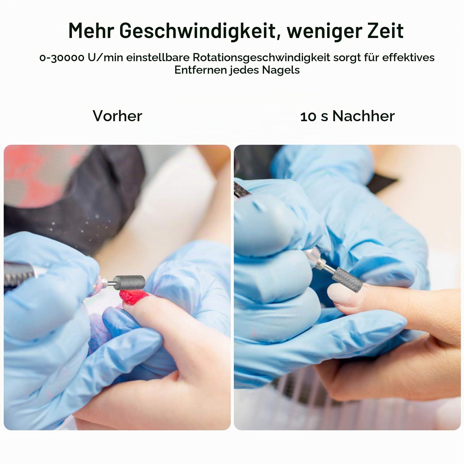 JSDA® Profi Elektrische Nagelfeile für Gelnägel, Shellac - 30000 U/Min Inkl 4 Bits & Fußpedal Maniküre Pediküre Fußpflegegerät Acrylnägel weiß