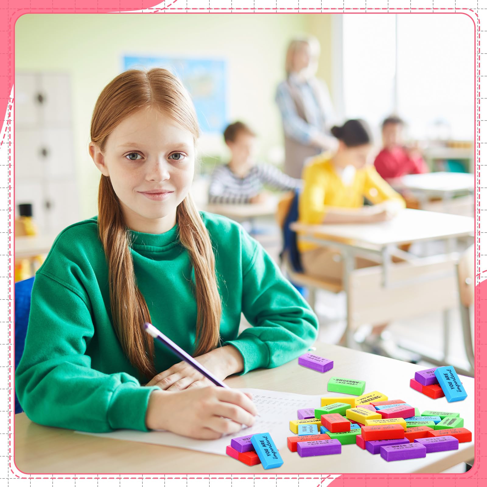 Resurhang 360 gomme da cancellare ispiratrici per bambini cristiane, regalo per il rientro a scuola, forniture motivazionali e carine per studenti, aule, disegni (colorate, motivazionali)