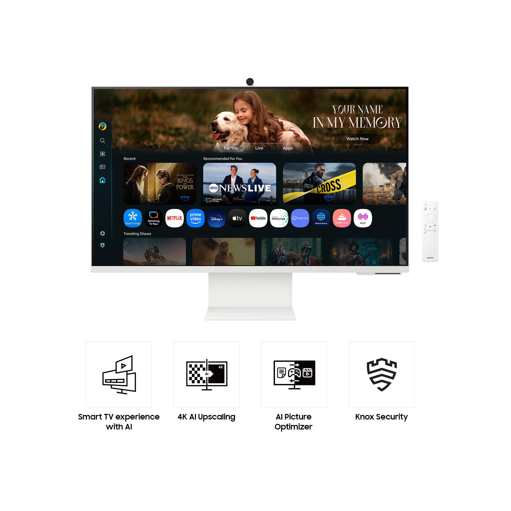 Samsung M80F 32 Zoll 4K Smart AI Monitor, VA-Panel, 3840 x 2160, 60Hz, 4ms (G/G), Kamera, Speaker, Gaming Hub, 4K Upscaling, Sprachsteuerung, Smart TV-Apps & AI Features, HDR10+, USB-C, LS32FM801UUXEN
