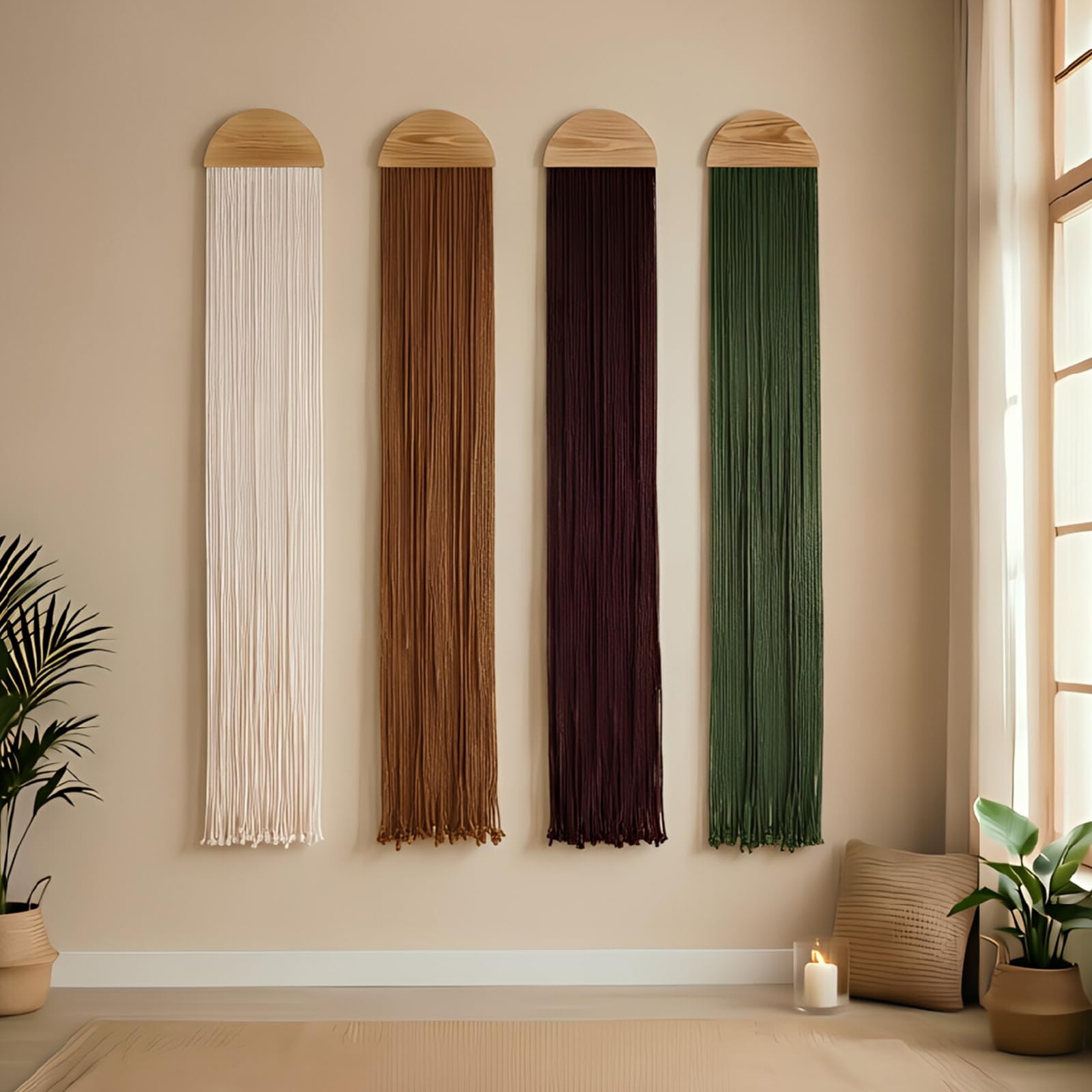 Mokof Boho-Makramee-Wandbehang, Dekoration für Wohnzimmer, Schlafzimmer, 180,3 cm, 4 Stück
