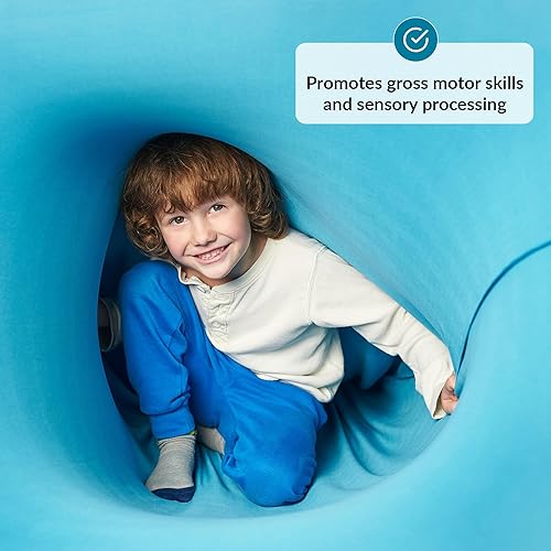 Vista 4 de Túnel sensorial para niños Juego de compresión sensorial para tu hijo Túnel de tela Tubo de elastano Hoja de conceptos para niños para Azul
