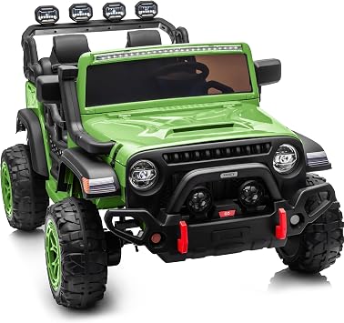 Hikiddo 2 Seater Ride on Electric Car, 12V Ride on Toy Car for Kids 4-8 w/Remote Control, EVA Tires - Army Green