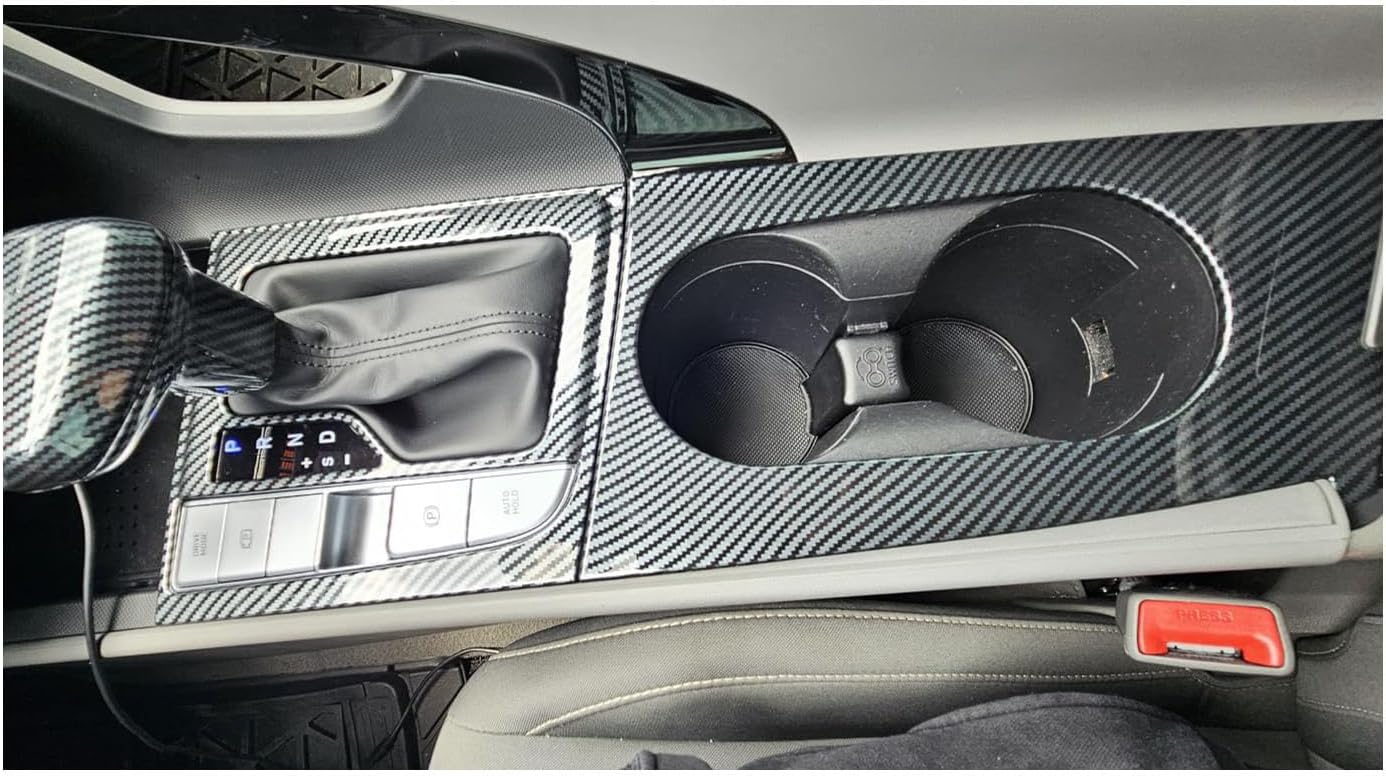 ruihe Carbon Fiber Color Car Gear Shift Knob Console Panel Trims Cup Holder Frame Cover Compatible with Fit for Hyundai Elantra 2021 2022 2023 2024 Electrical Park Brake Version