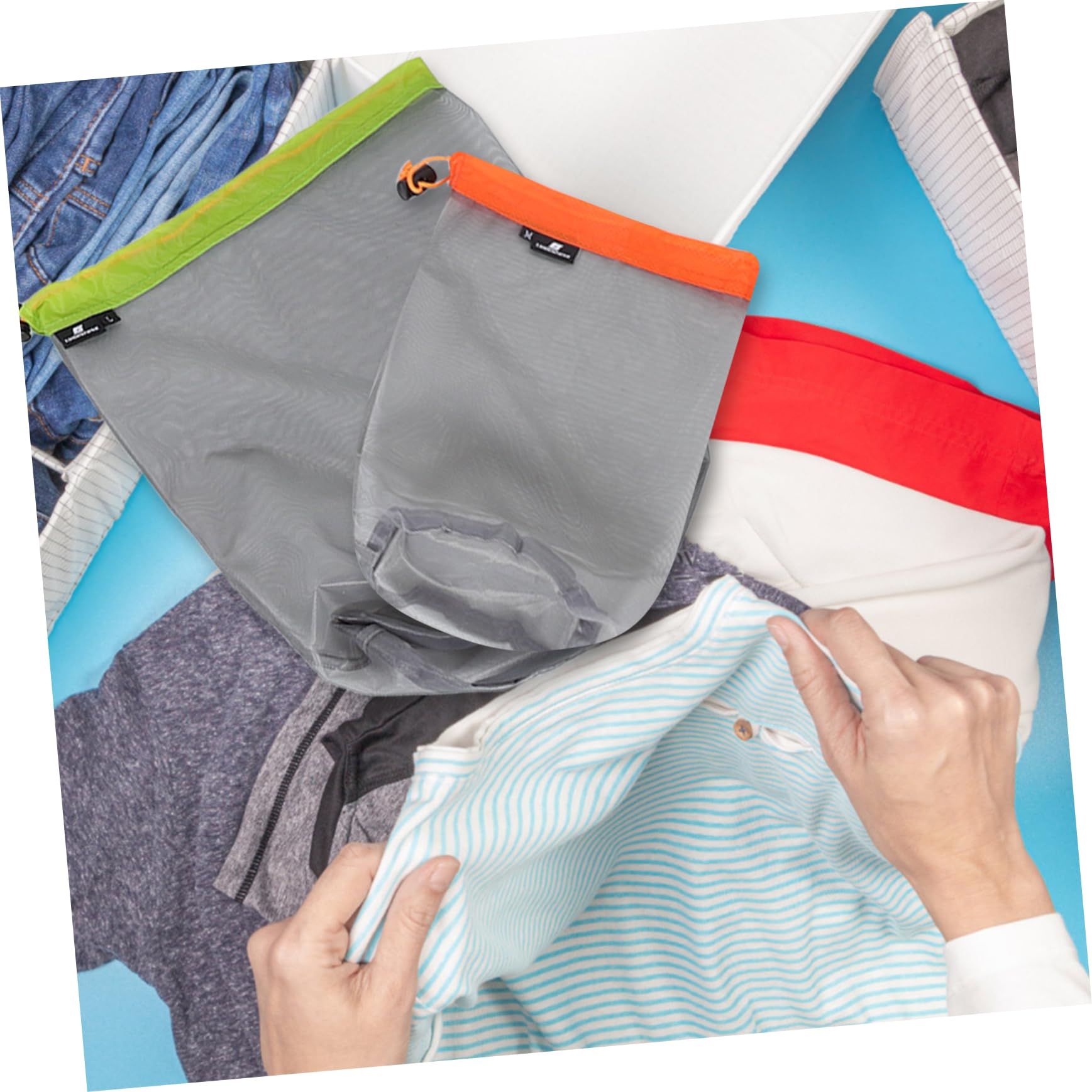 WOONEKY Adventure Bag Set Compression Sack Mesh Laundry Bag Backpack Storage for Hiking Trips