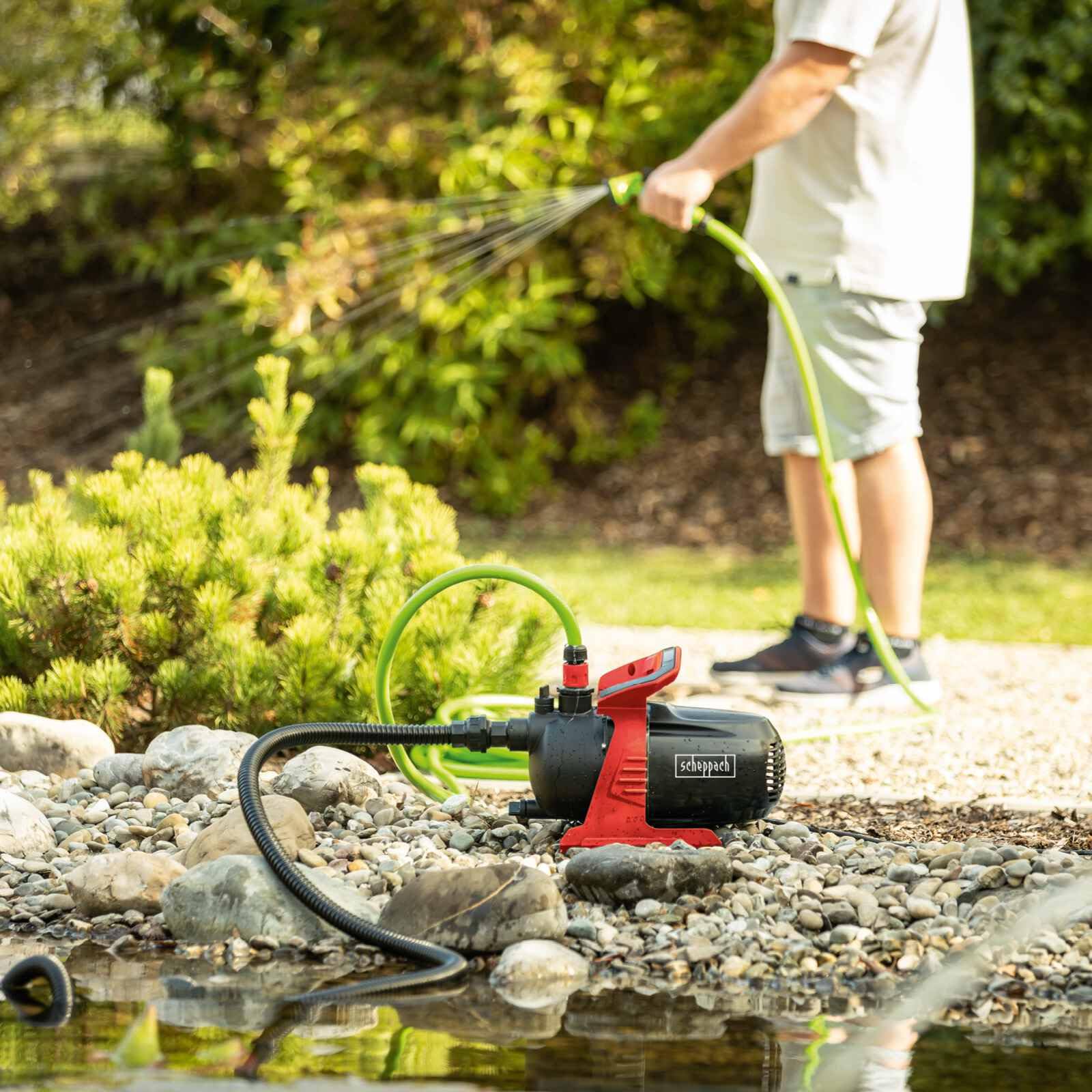 Scheppach Gartenpumpe GP650 | 3300 L/h Fördermenge | 600W Leistung / 3,5 bar Druck | 8m Ansaughöhe | 35m Förderhöhe | Druckanschluss G1" | Teichpumpe Gartenbewässerung | Wasserablass-/ Einfüllschraube