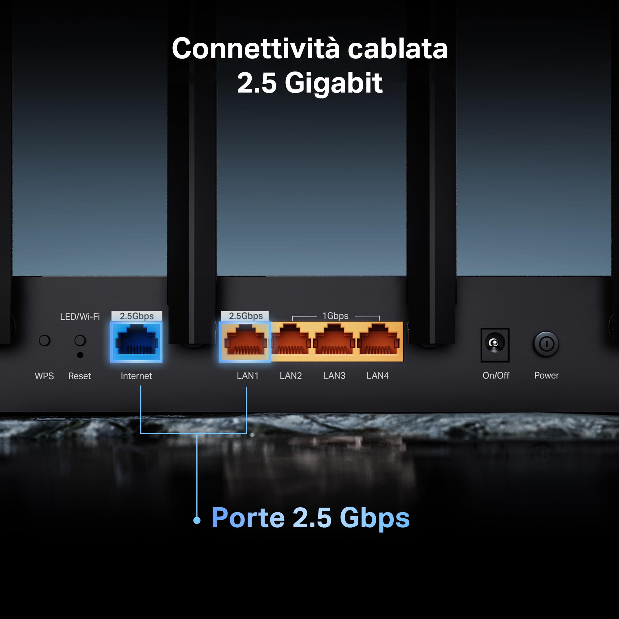 TP-Link Archer BE400 Router Wi-Fi 7 Dual-Band BE6500Mbps, 2.5G WAN, 2.5G LAN, 3 Porte 1G LAN, 4K-QAM, MLO, MU-MIMO, Beamforming, 6 Antenne Esterne, Home Shield, IoT, Compatible con EasyMesh