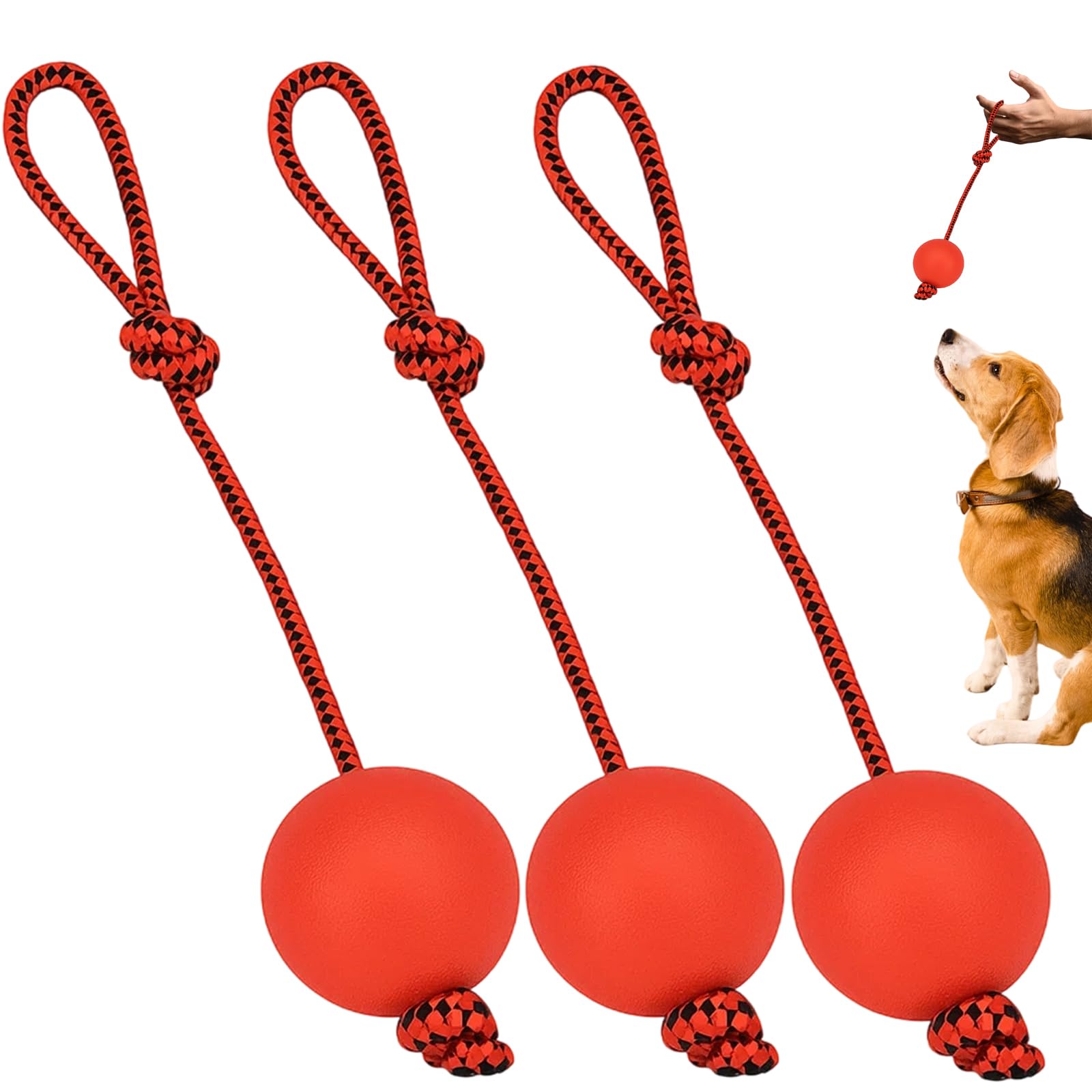 Bodeshis 3 Pcs Ball on a Rope for Dogs Diameter 6cm Dog Ball on Rope Toy