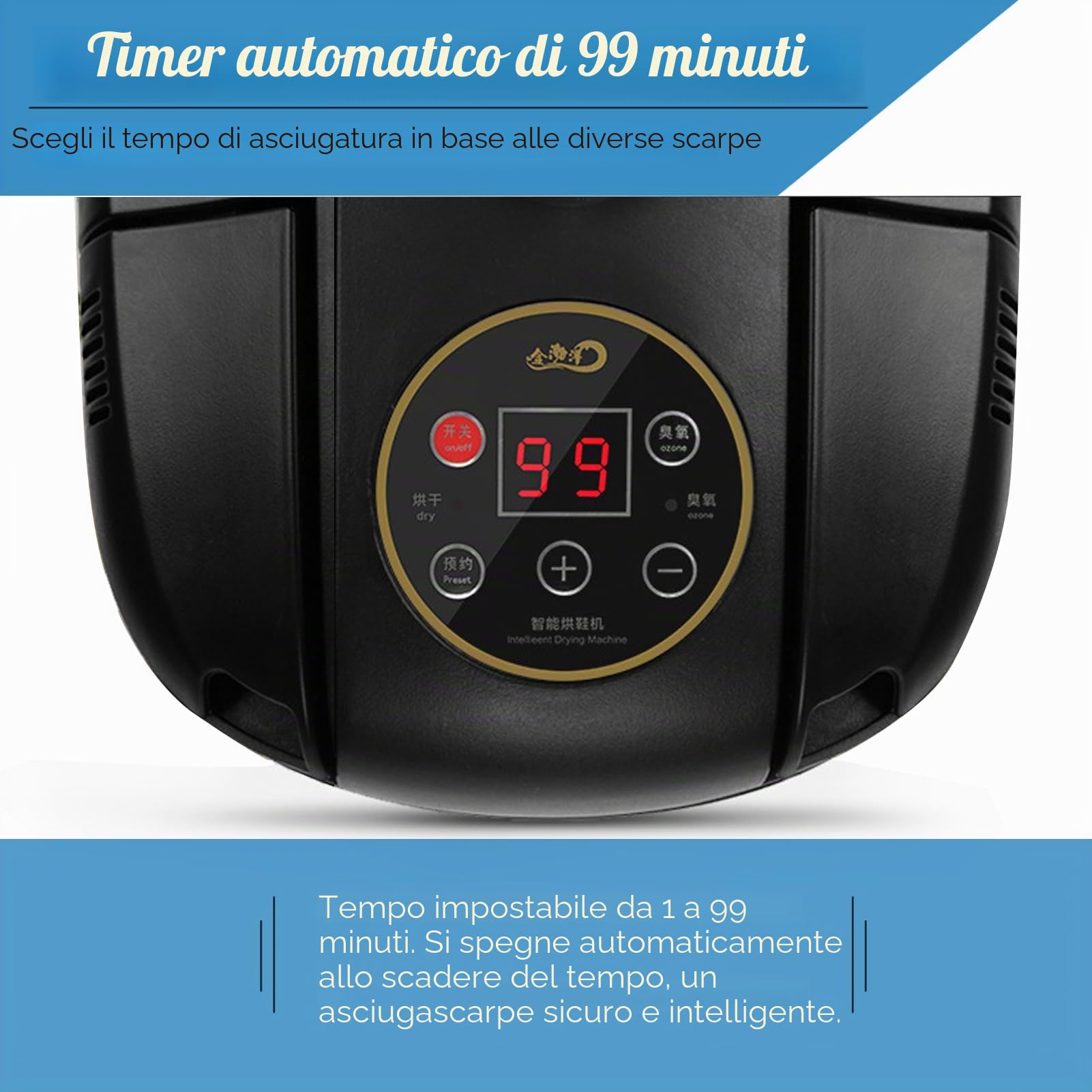 Sterilizzatore elettrico Asciuga-scarpe stivali e ozono deodorante scarpe | + asciugacapelli con funzione di controllo e timer digitale (Model g-s6629b), Black