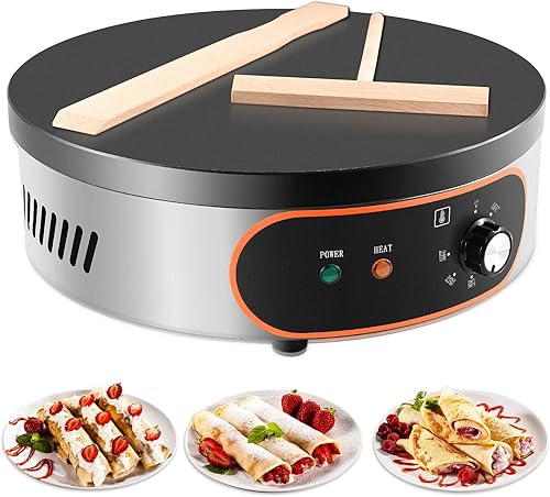 LIVOSA Crepe Maker - Máquina eléctrica para hacer panqueques de 16 pulgadas 2000 W antiadherente para crepé comercial con esparcidor de masa y