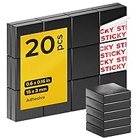 Vista 1 de Imanes cuadrados de cerámica fuertes con respaldo adhesivo (0.6x0.16"/15x4mm, 20 piezas) – Imanes adhesivos de servicio pesado, no corrosivos
