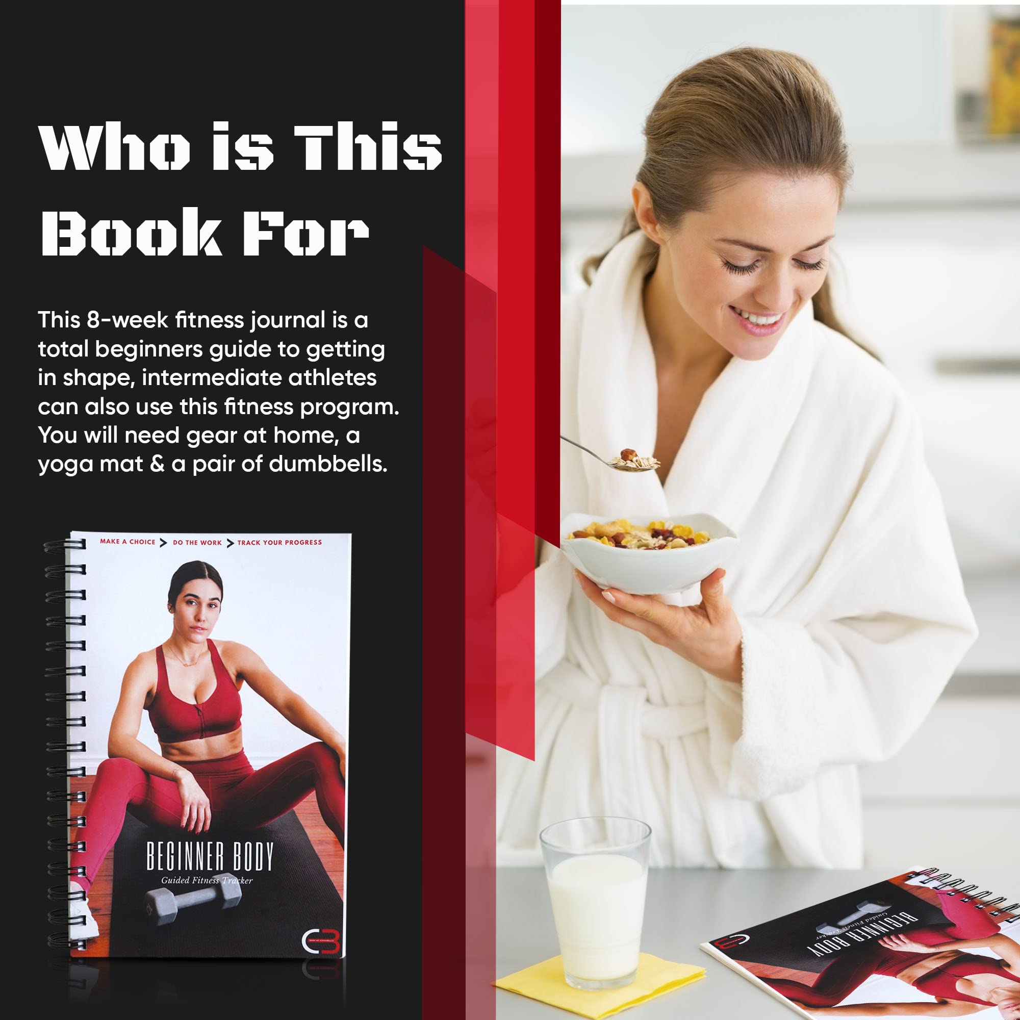 BodybyCarabella Beginner Body - Guided Fitness Journal For Beginners, 8 Week Step by & Nutrition Planner with Daily Workout Routines Provided Track Weight Loss Health Carabella Riazzo