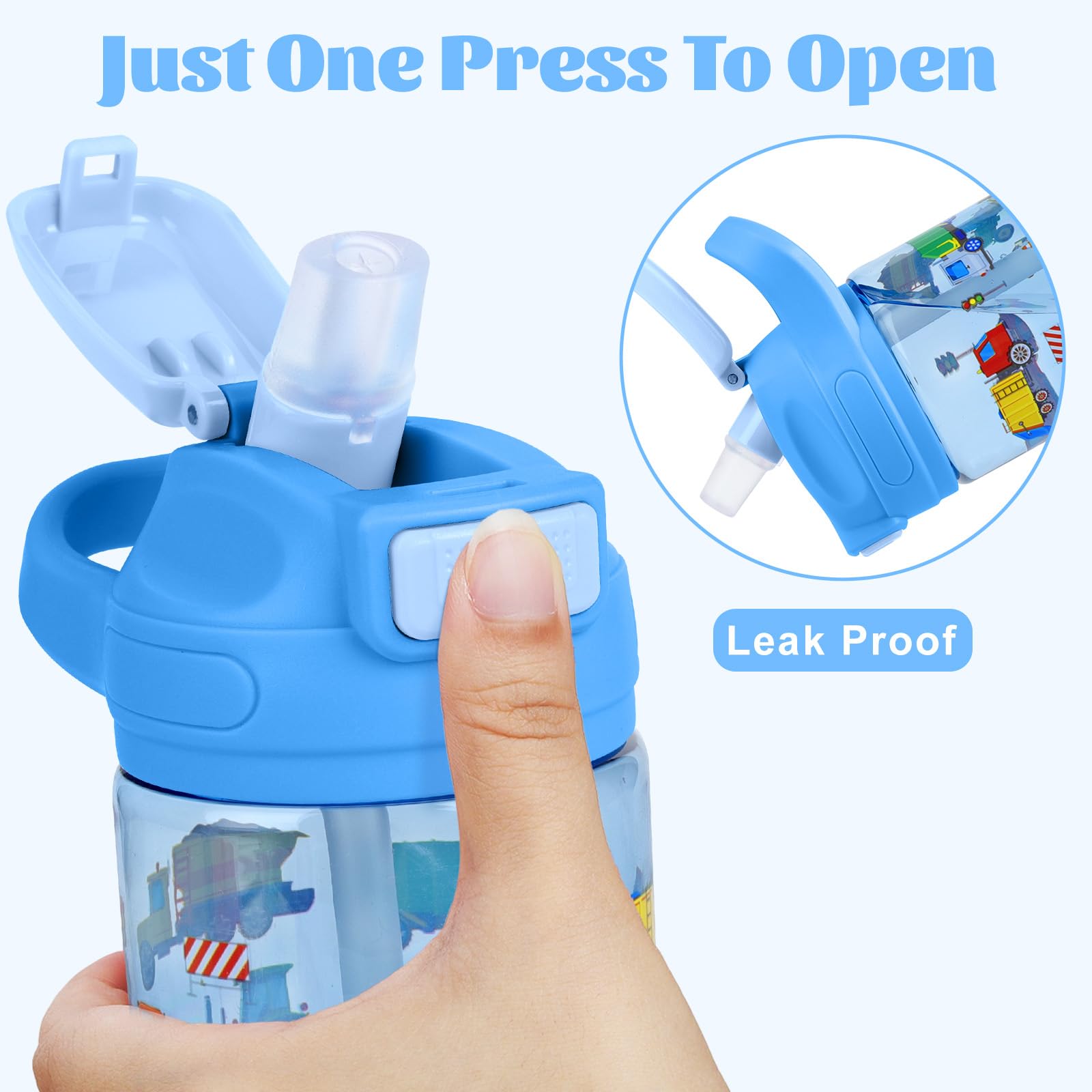 Gourde Enfant Anti-Fuite 480ml avec Paille et Poignée Sans BPA Bouteille Sport École
