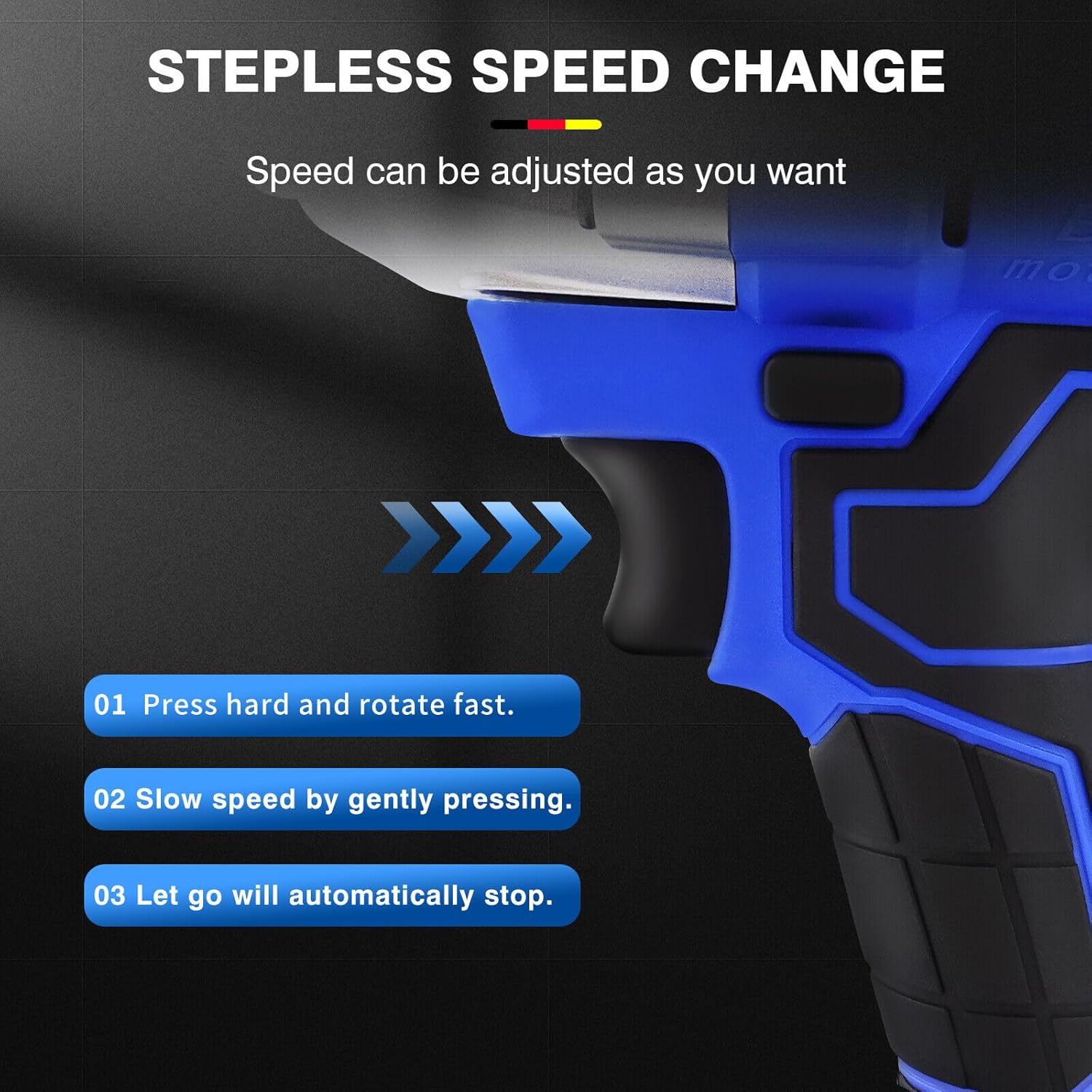 Stepless speed change mechanism on DayPlus impact wrench