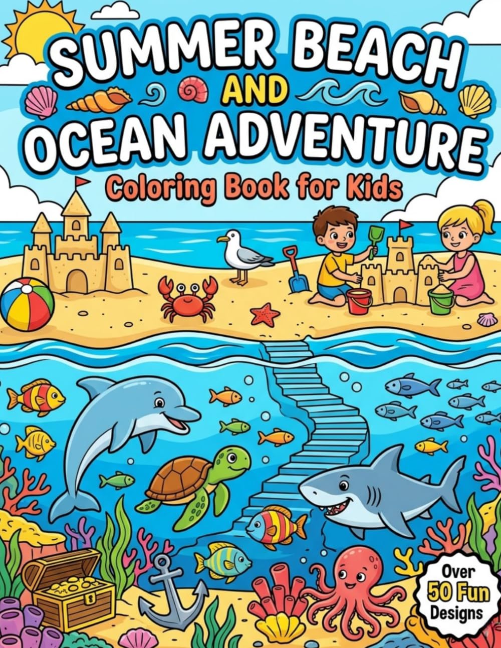 Summer Beach and Ocean Adventure Coloring Book for Kids: Funny Sea Creatures, Sandcastles, and Silly Animals Enjoying Vacation | Big Bold and Easy ... Girls Ages 4-8 (Wonderful Ocean Fish Series)