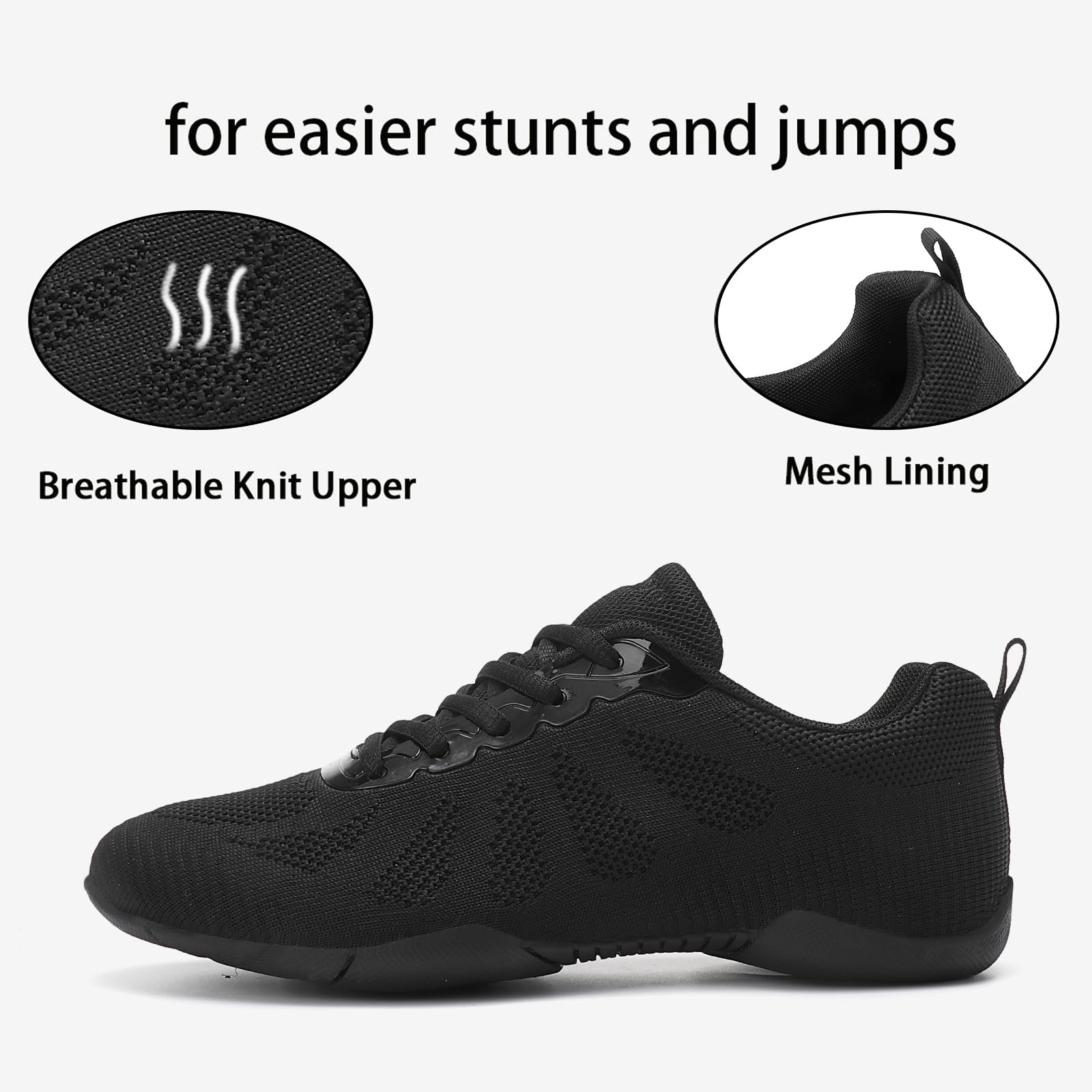 OITLSR Cheer Shoes Girls Black Cheerleading Dance Shoes Athletic Training Tennis Breathable Youth Competition Cheer Sneakers Big Kid Size 4 Black 35