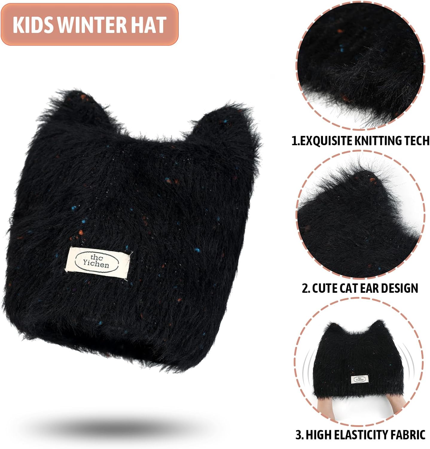 Kids Winter Hat for Girls, Toddler Cat Ears Knit Beanie, Cute Cap for Children Infant Outdoor - Image 3