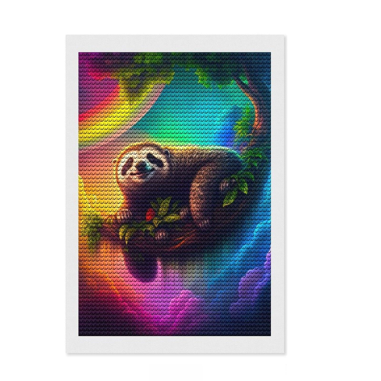 Junmoney Smiling Sloth in Rainbow Sky Diamond Painting Kit 8"x12", Relaxing DIY Hobby, Neat Printed Canvas, Home Wall Decor, Thoughtful Handmade Gift