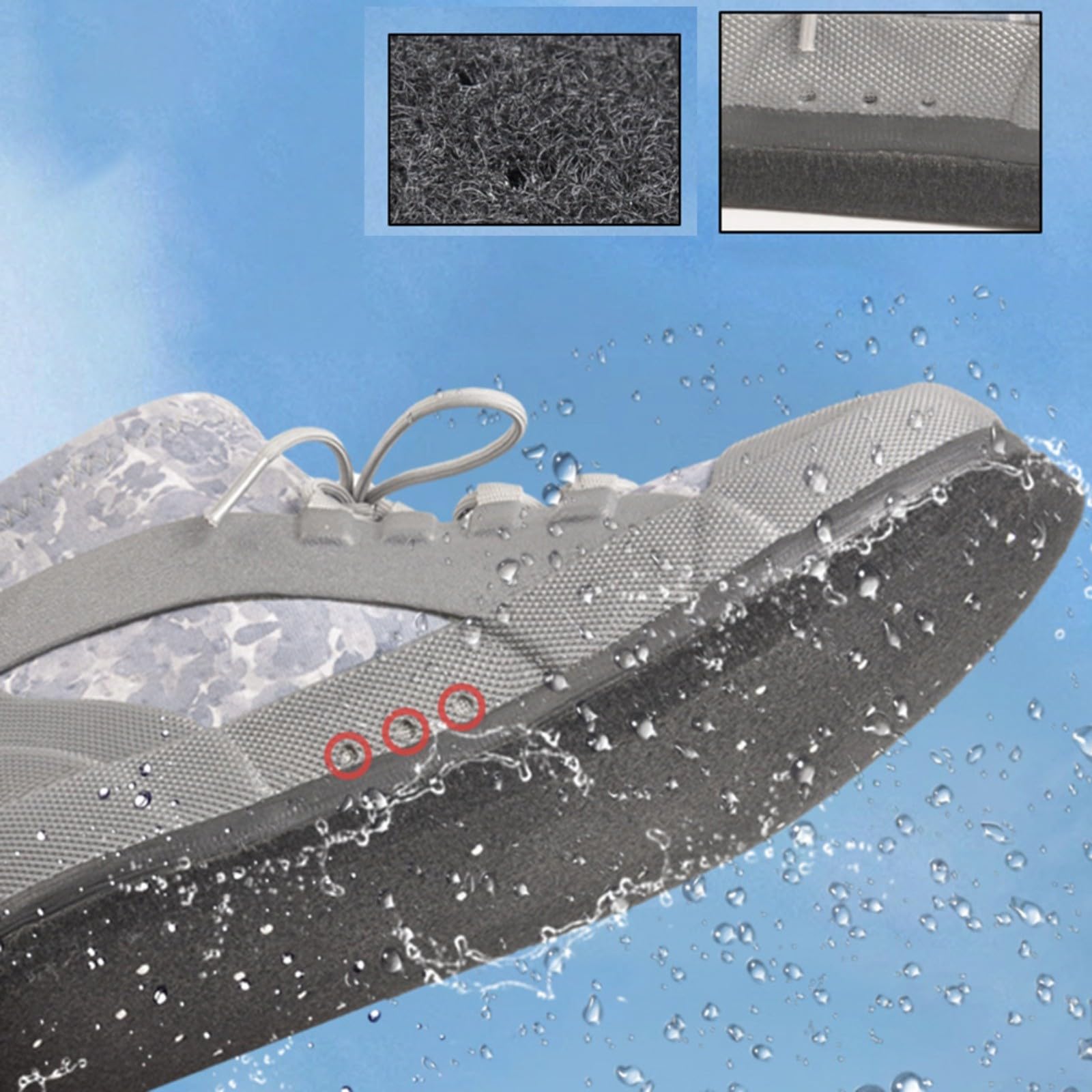 Zapatos acuáticos de pesca para hombre y mujer, suela de fieltro de goma antideslizante con clavos de acero, agujeros de drenaje para playa, escalada en roca, al aire libre, gris, talla 36