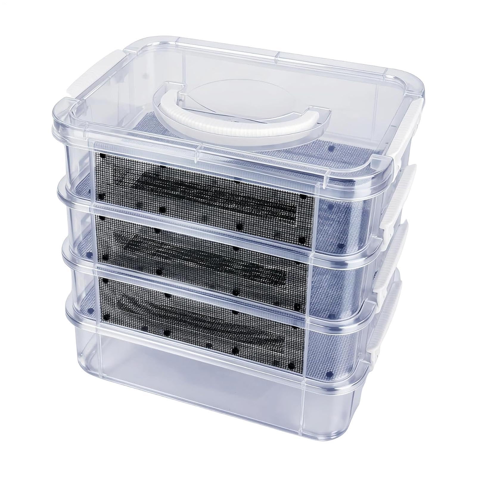 Kit d'élevage de de farine – Kit de bac d'alimentation en à 4 couches | Poubelle de ferme avec poignée – pour reptiles, araignées, oiseaux, poulets, lézard, barbu, grenouilles