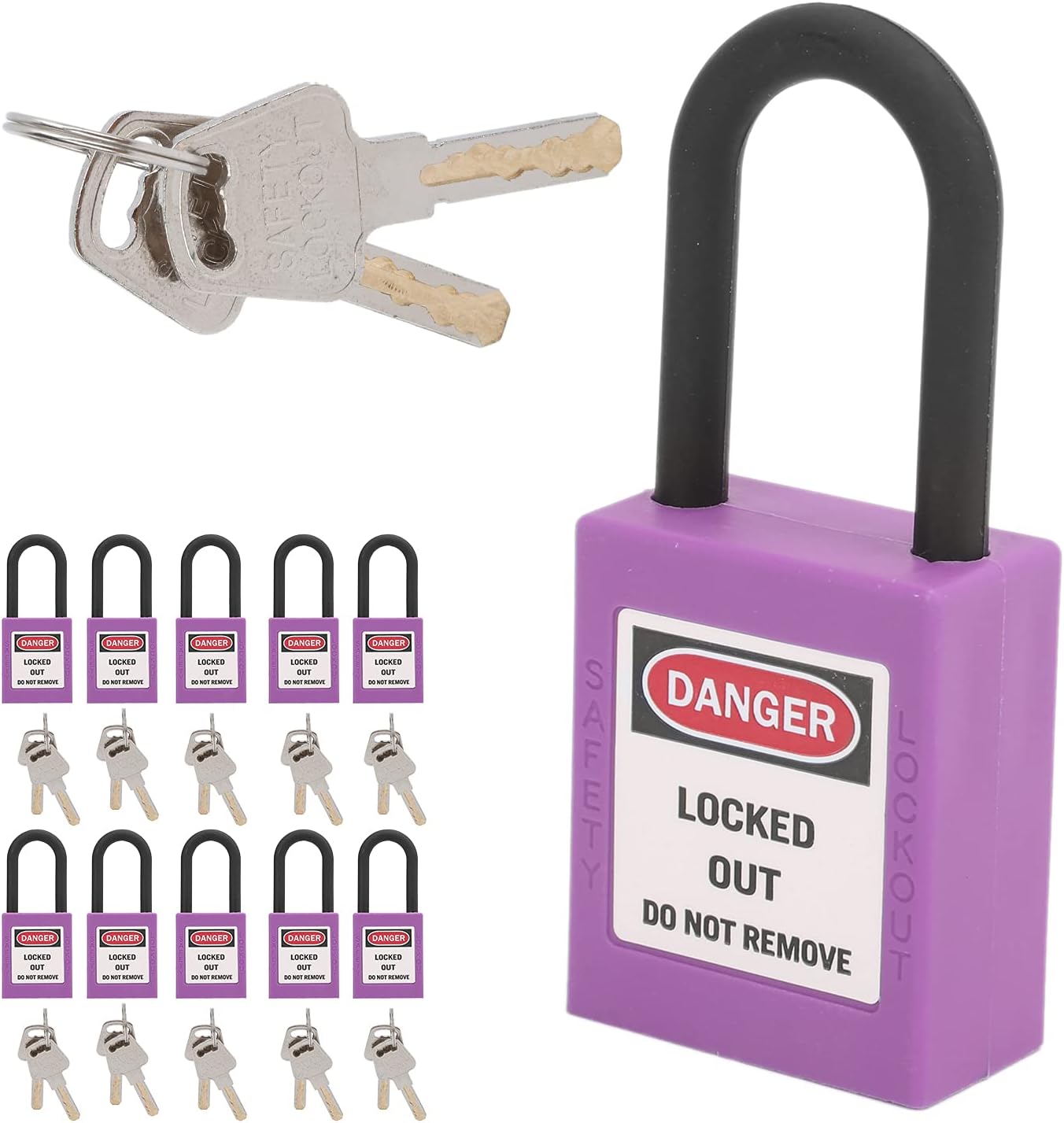 10 Set Safety Padlock, 38mm/1 5in Safety Padlock Engineering Plastics Safety Padlock and Tagout Locks for Factories Construction Sites, Dielectric thermoplastic Safety Padlock (Purple)