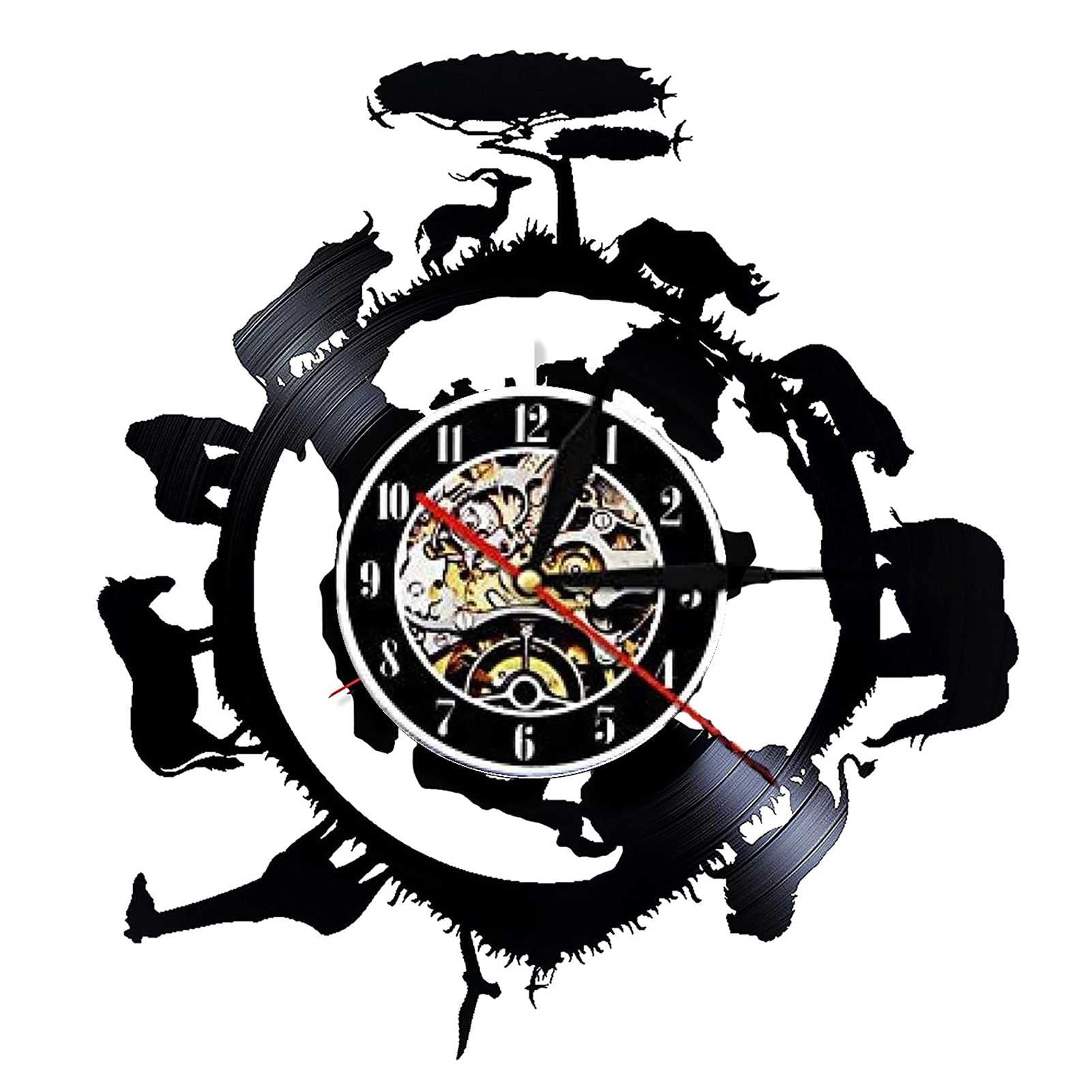 Horloge en vinyle animaux safari : déco murale fait main