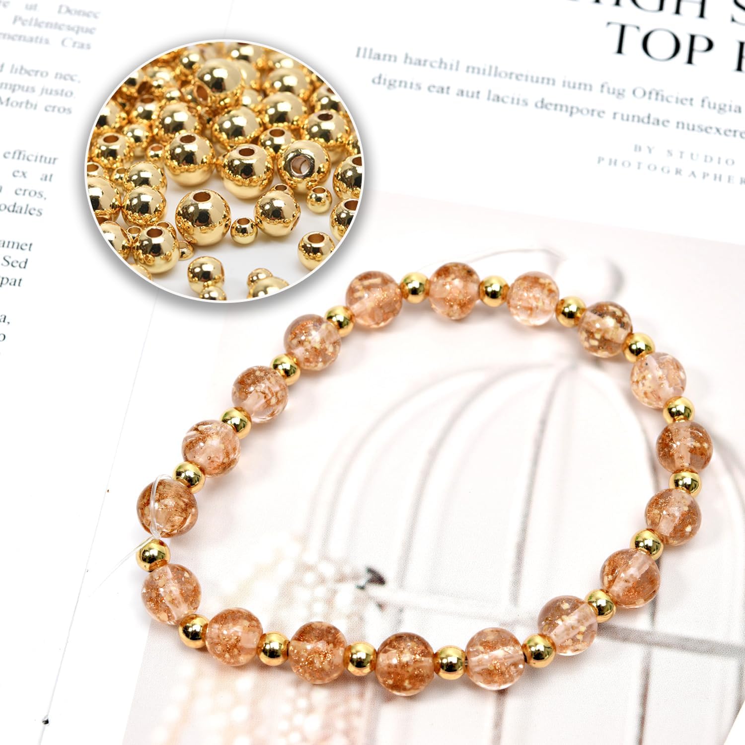 300pcs Mix Gold Spacer Beads - 5 Sizes (2.5-6mm), Brass, Durable, Easy to Use for Bracelet & Necklace Making - Image 6