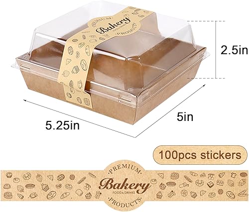 Miniatura 2 de Paquete de 100 cajas de charcutería con tapas transparentes y seguras, 5.3 x 4.9 x 2.5 pulgadas, cuadrados marrones, contenedores desechables para