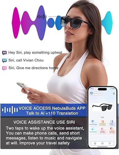 Miniatura 4 de Lentes inteligentes de IA mejorados 2025 impulsados por ChatGPT, traducción en tiempo real (más de 110 idiomas), gafas de sol Bluetooth 5.4 para