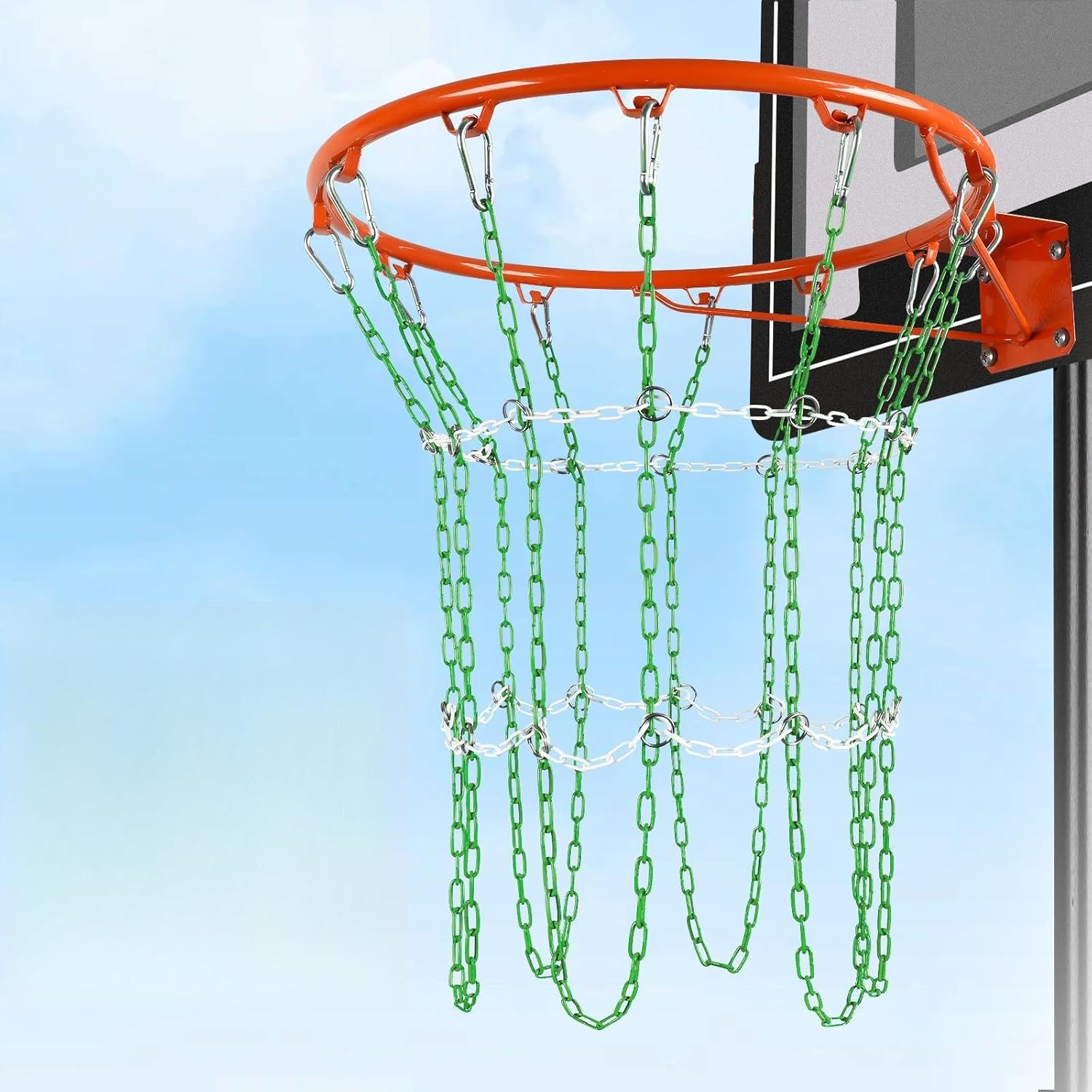 Basketball Net Replacement Heavy Duty, Carbon Steel Chain Basketball Net, Anti-Rust Use Indoor Outdoor Standard 12-Ring Basketball Hoop, Quick Installation,Blue&White