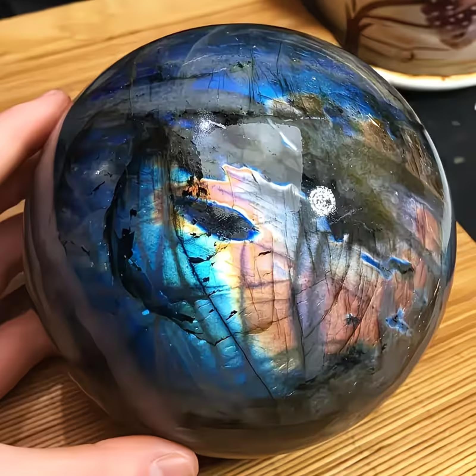Sfera di cristallo naturale di labradorite, pietra preziosa per Reiki | Sfera di cristallo di quarzo, decorazione per la meditazione sulla stregoneria, ornamento per la scrivania di casa