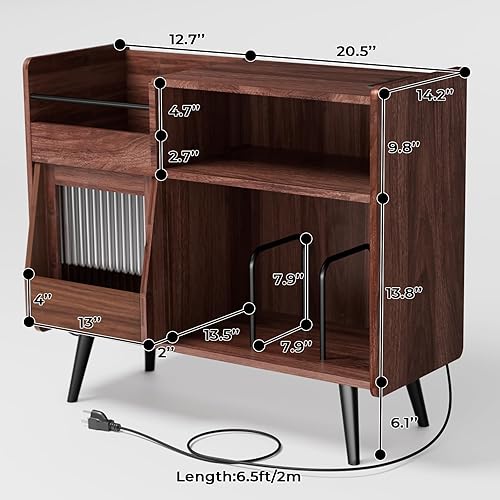 Miniatura 5 de Soporte grande para tocadiscos con puerta corredera, armario de almacenamiento de discos de vinilo 350, mesa de tocadiscos con toma de corriente y
