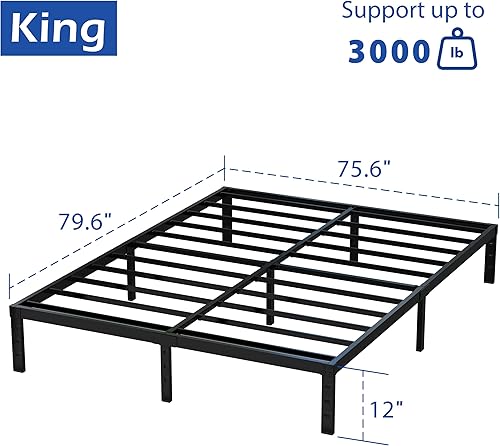 Miniatura 56 de Marco de cama tamaño King no necesita somier, plataforma de cama King resistente de 8 pulgadas, soporta hasta 3000 libras, fácil montaje, sin ruido,