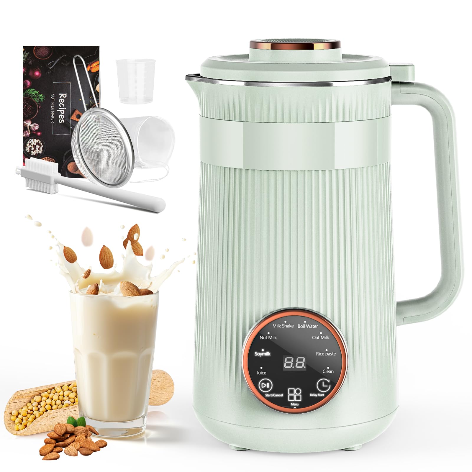 Nut Milk Maker, 34oz Homemade Soy, Almond, Oatmeal, Coconut, Plant-Based and Non-Dairy Beverages, 8 in 1 Automatic Soy Machine with 12 Hours Delay, Keep Warm and-image-23