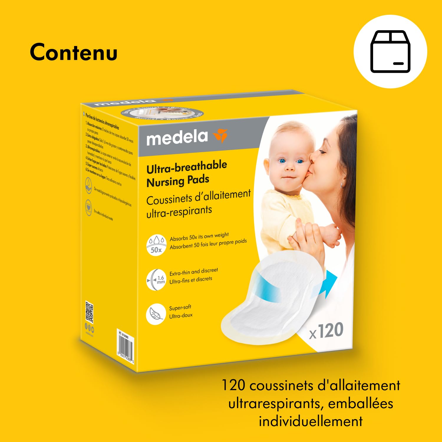 Medela coussinets d'allaitement ultrarespirants, hautement absorbants, design discret pour un port confortable, lot de 120