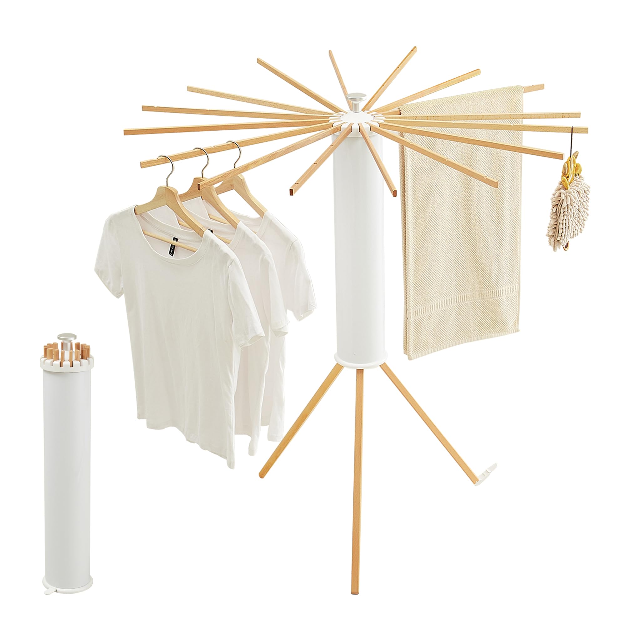 JOOM Tripod Clothes Drying Rack, Garment Rack Portable and Foldable Space Saving Laundry Drying Rack - Drying Rack Clothing Floor Folding Balcony Bedroom Household Wooden