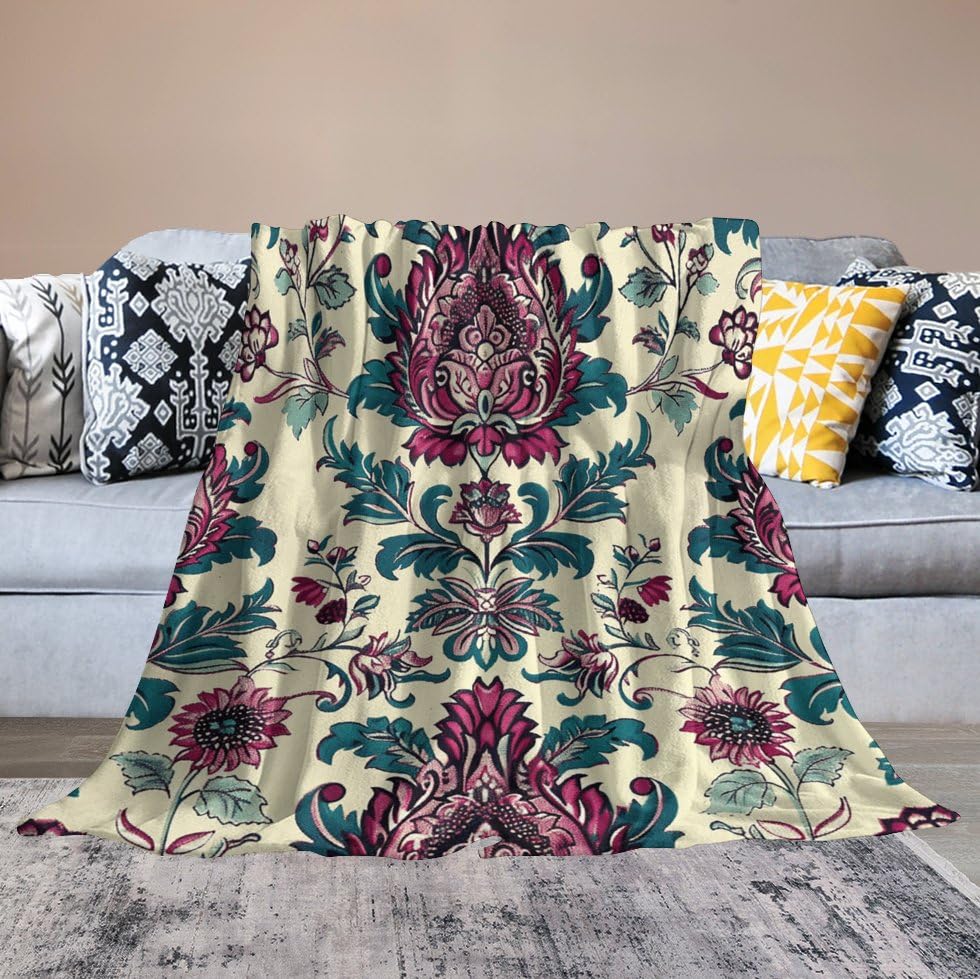 Couverture flanelle douce magenta et cyan pour sofa et lit