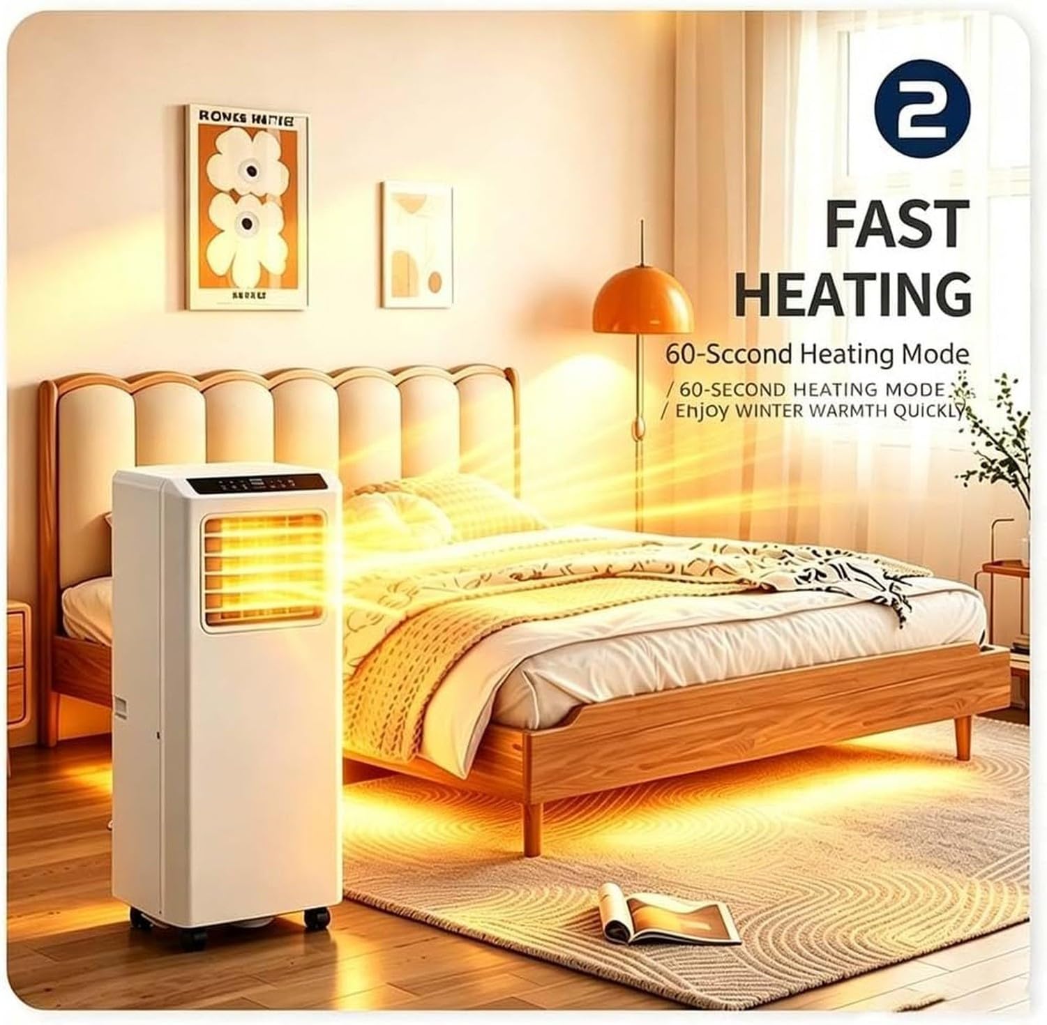 Tragbares Klimagerät, Inverter-AC mit Kühlen, Heizen, Entfeuchten & Belüftung, smartes Bedienfeld, Staubfilter mit 360°-Rollen für zuhause. Comes with UK 3-pin, Q3