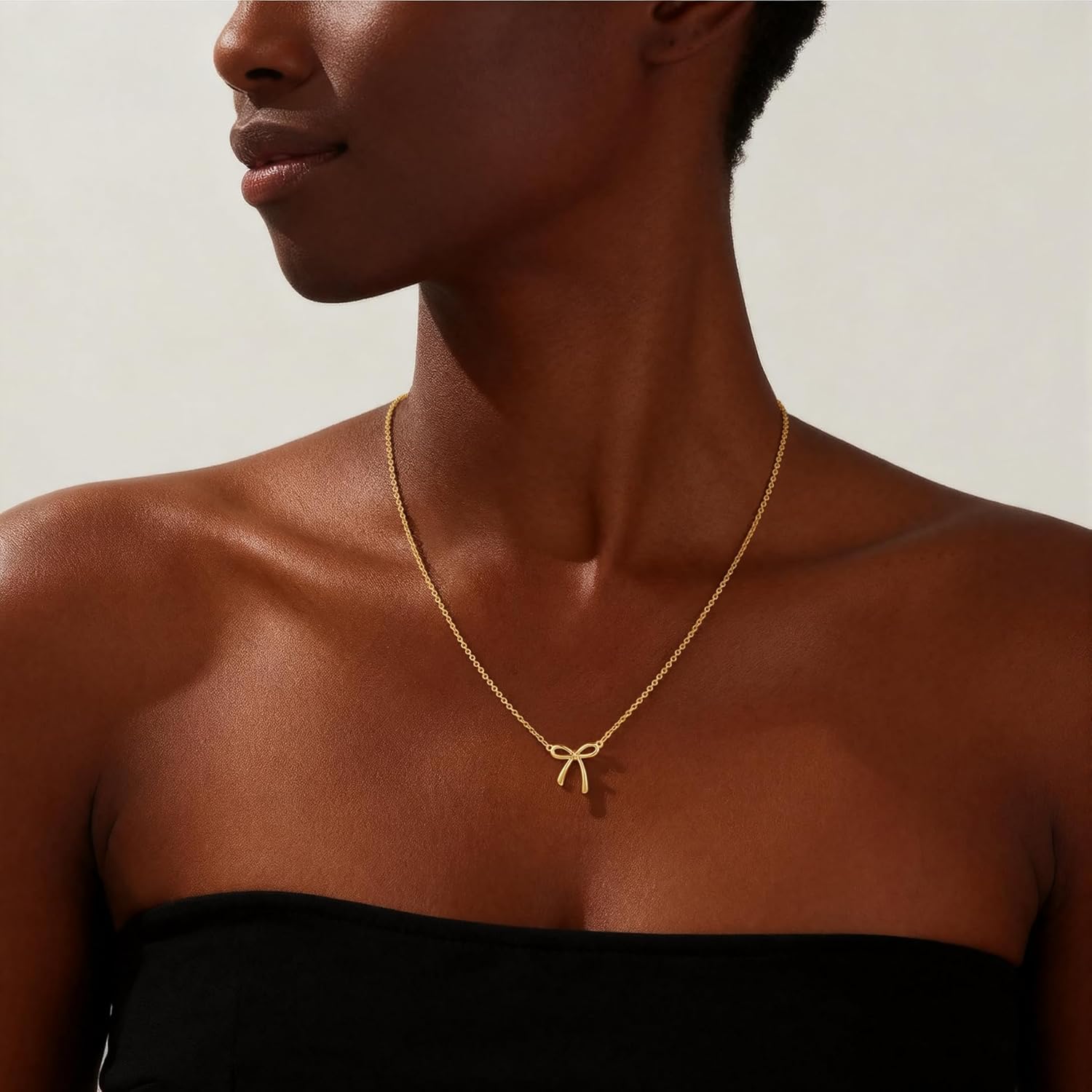 Gold Necklace for Women Dainty Gold Bow Necklace 14K Gold Plated Cute Bow Choker Necklace Small Bow Pendant Charm Necklaces Trendy Christmas Jewelry Gifts for Women - Image 2
