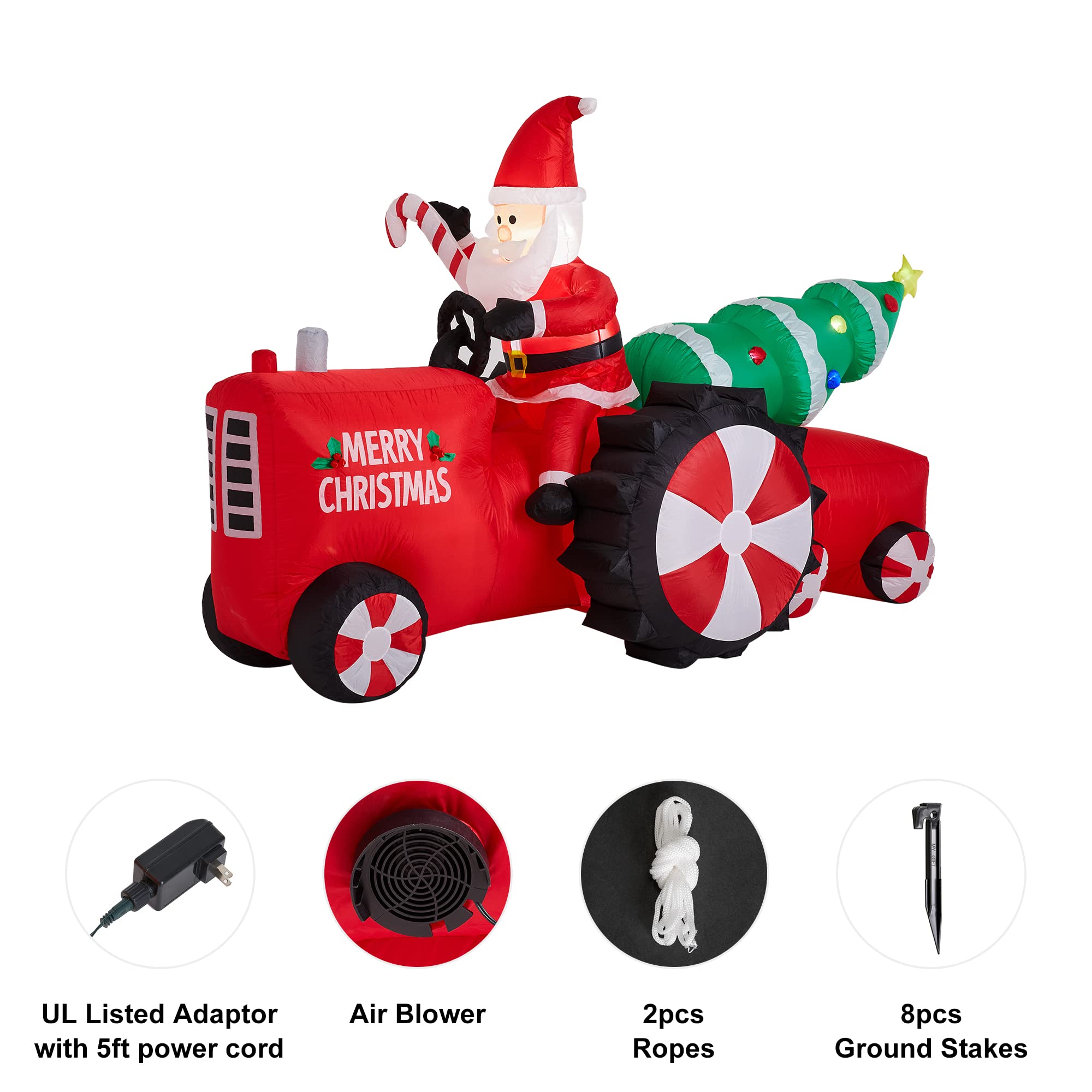 OurWarm 7FT Santa Tractor Inflatable - Christmas Yard Decoration With LED Lights & Built-in Blower