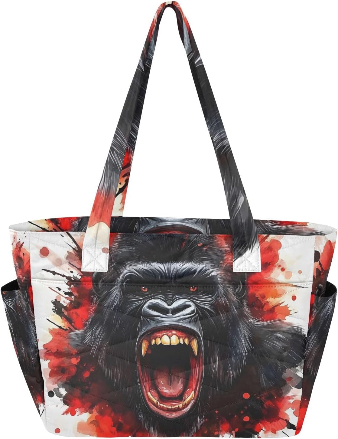 King Kong Head Red Splash Tote Bag for Women Work Tote Handbag Quilted Shoulder Bag with Zipper Small Crossbody Purses for Travel College