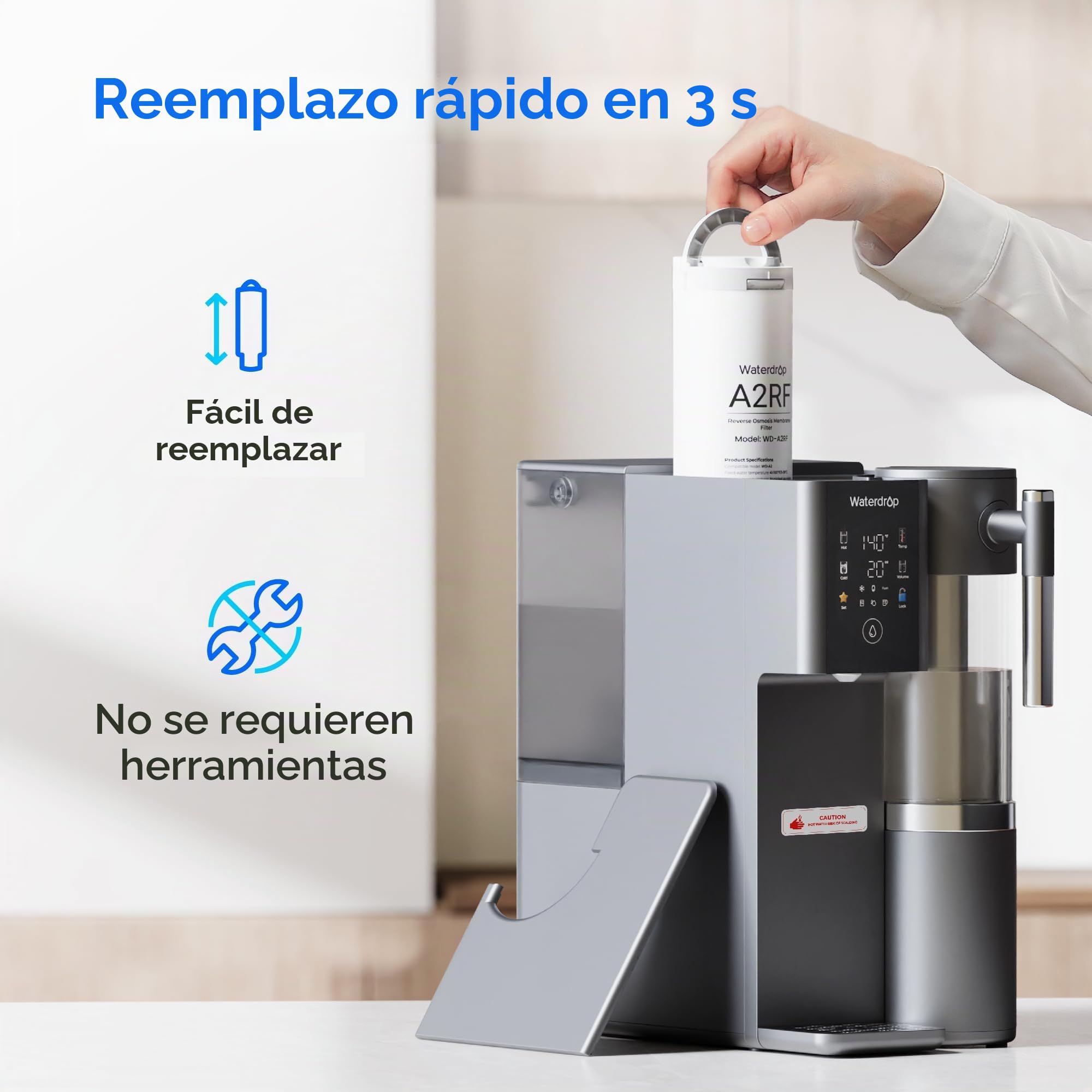 Waterdrop WD-A2RF Filtro, Recambio para el Sistema de Ósmosis Inversa de Encimera WD-A2, 12 Meses de Vida Útil
