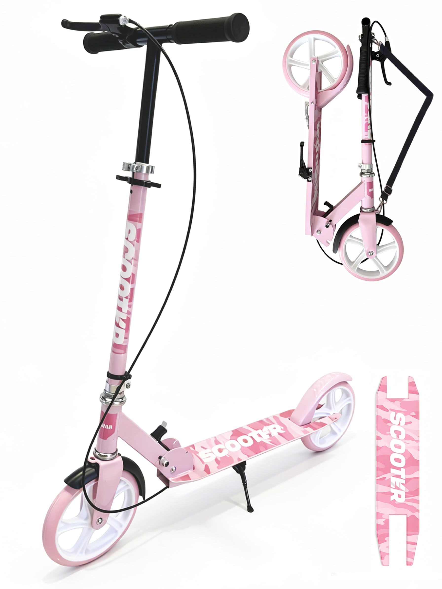 Kick Scooter for Kids 8-12, Teens & Adults, Foldable Adult Scooter with 200mm Big Wheels, Hand & Foot Brake, 4 Adjustable Height (30.3–40.6"), Commuter Scooter, for Kids & Teens (Pink)