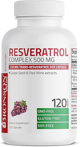 Miniatura 5 de Bronson Resveratrol 500 Complex Trans-Resveratrol estandarizado + extracto de semilla de uva y vino tinto, 120 cápsulas