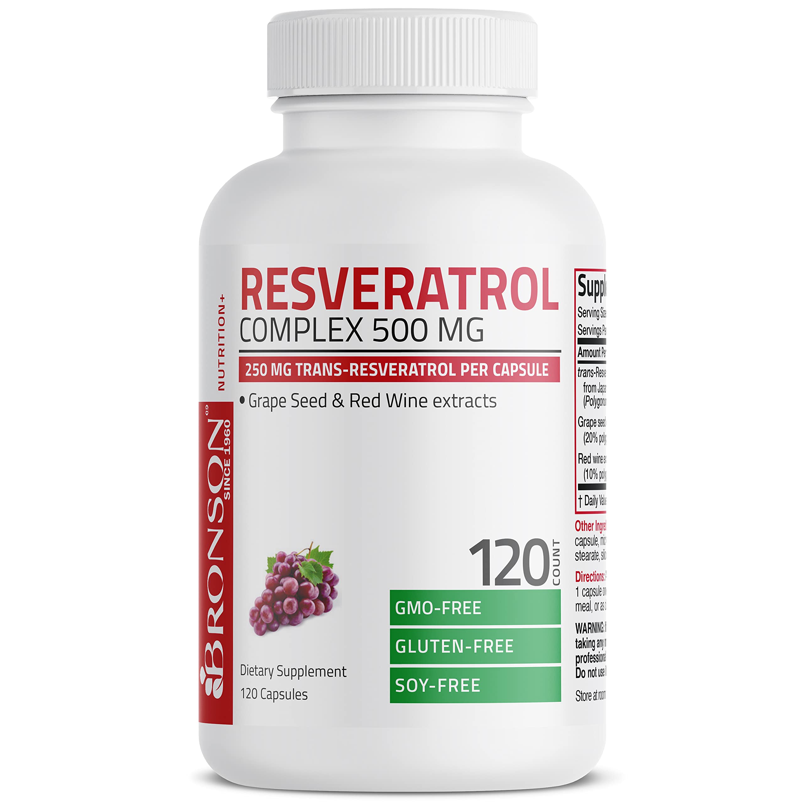 Bronson Resveratrol Complex 500 mg with Grape Seed & Red Wine, 120 Capsules — Amazon image 5