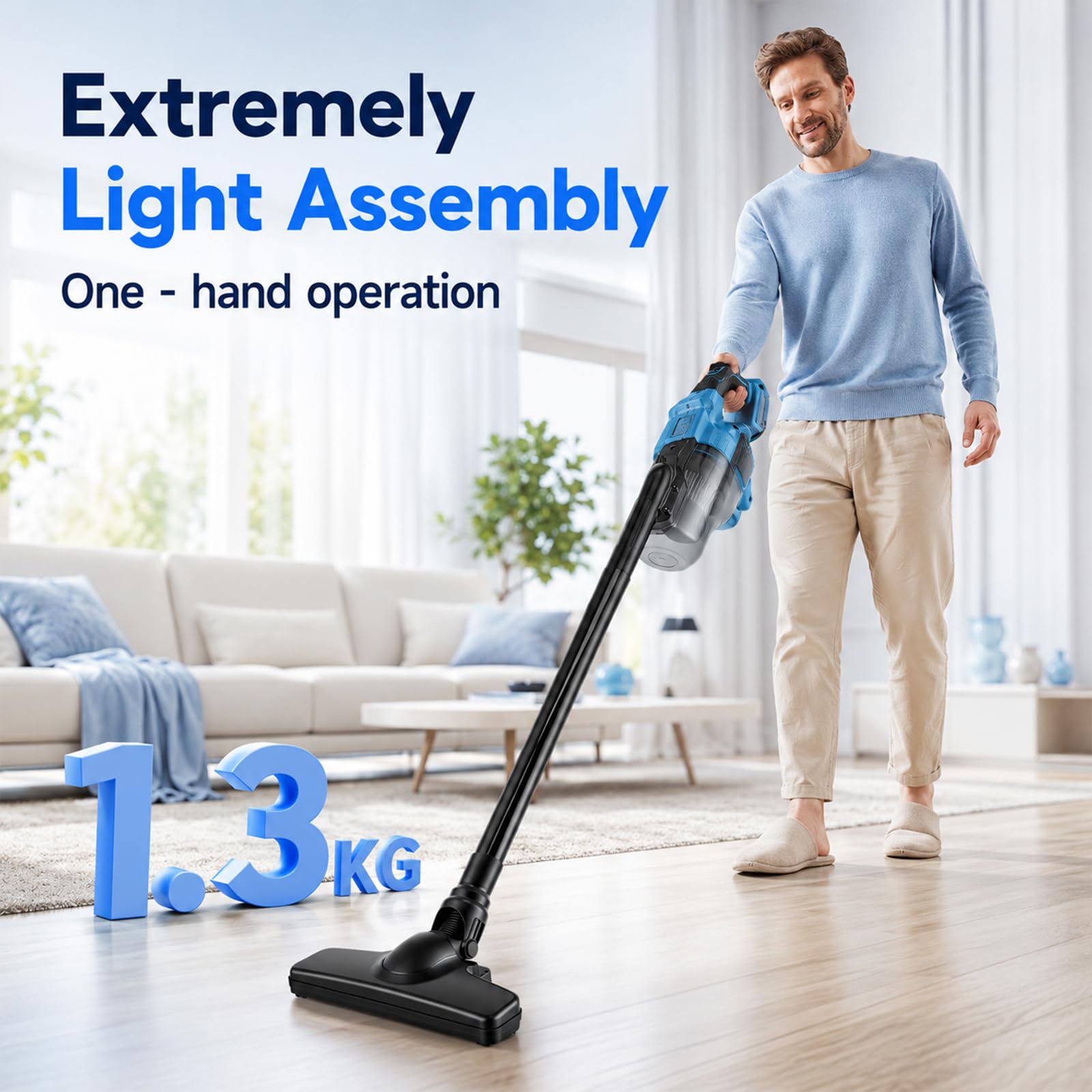 Aspiradora con batería para baterías Makita de 18 V, aspiradora de mano de 10000 Pa con 4 boquillas y depósito de polvo de 0,75 l y 2 filtros HEPA, aspiradora de mano portátil 4 en 1 para suelo de