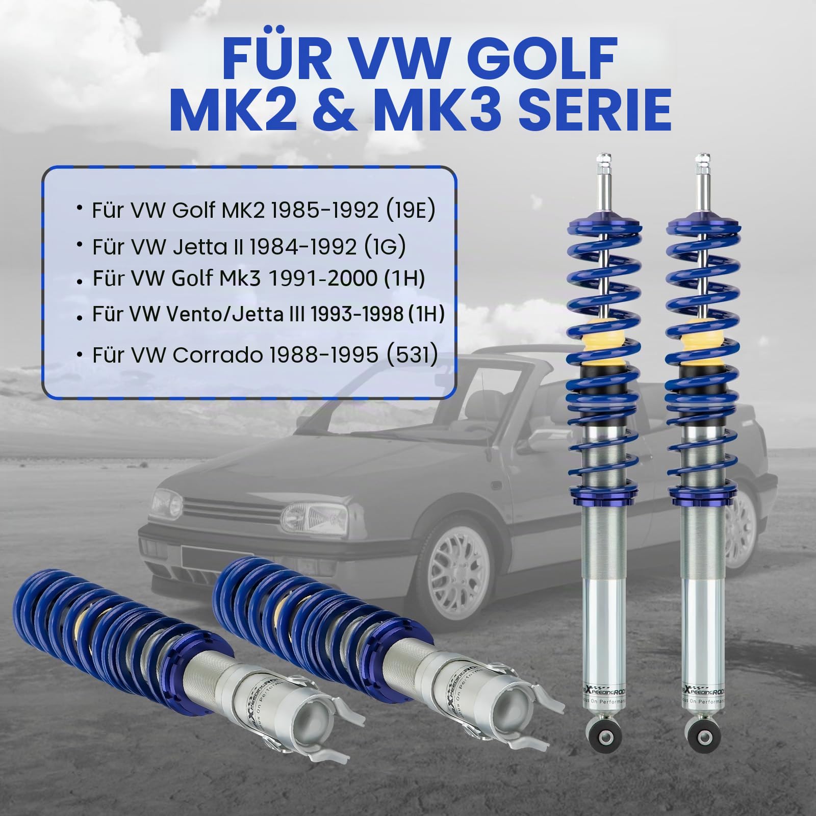 maXpeedingrods Gewindefahrwerk Für Volkswagen Golf MK2 1985-1992 (19E) Jetta II 1G 1984-1992-Blau