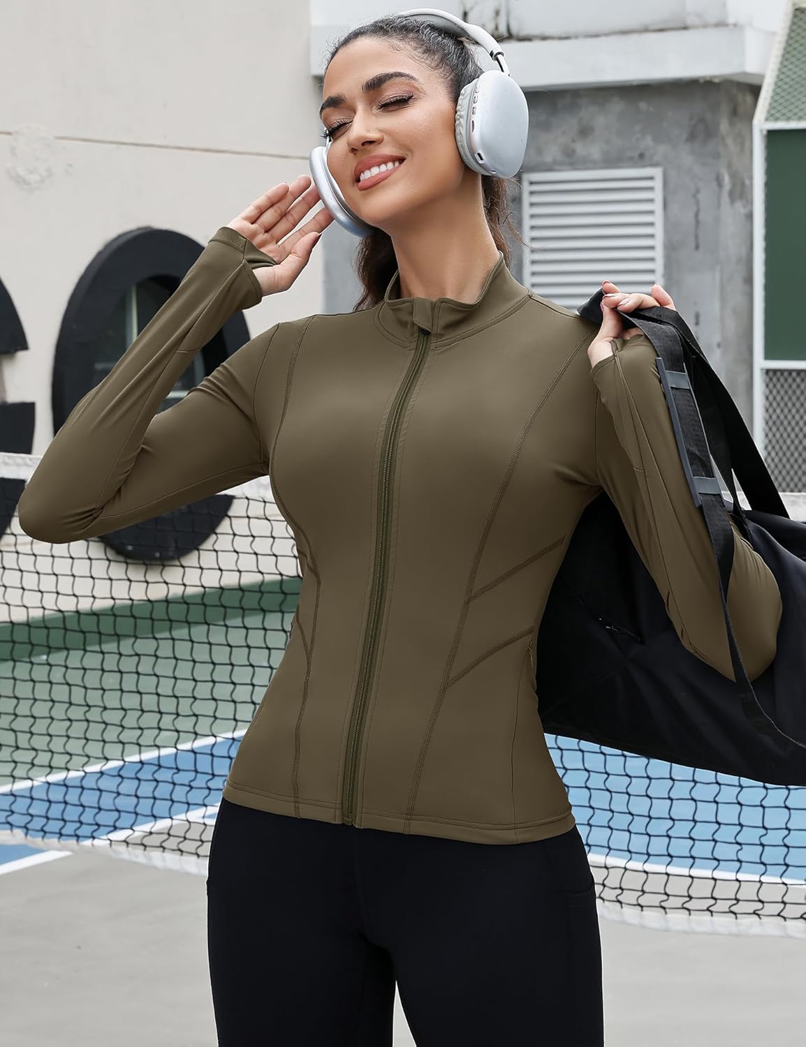 Rapbin Women's Slim Fit Workout Jackets Full Zip Long Sleeve Running Athletic Tops Yoga Shirts with Thumb Holes - Image 6