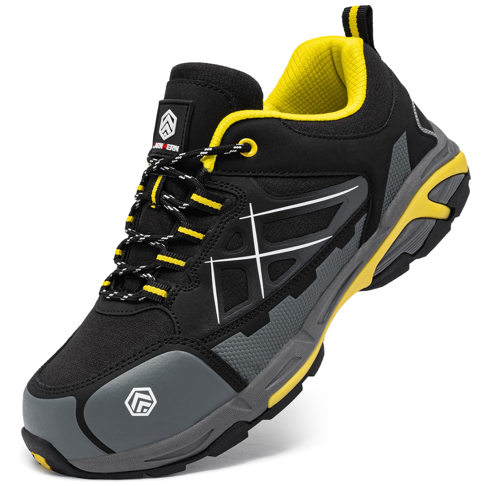LARNMERN Zapatos de Seguridad Hombre Antiestático Punta de Acero SRC Antideslizante Transpirable Comodos Zapatillas Pies Anchos Cordones Trabajo