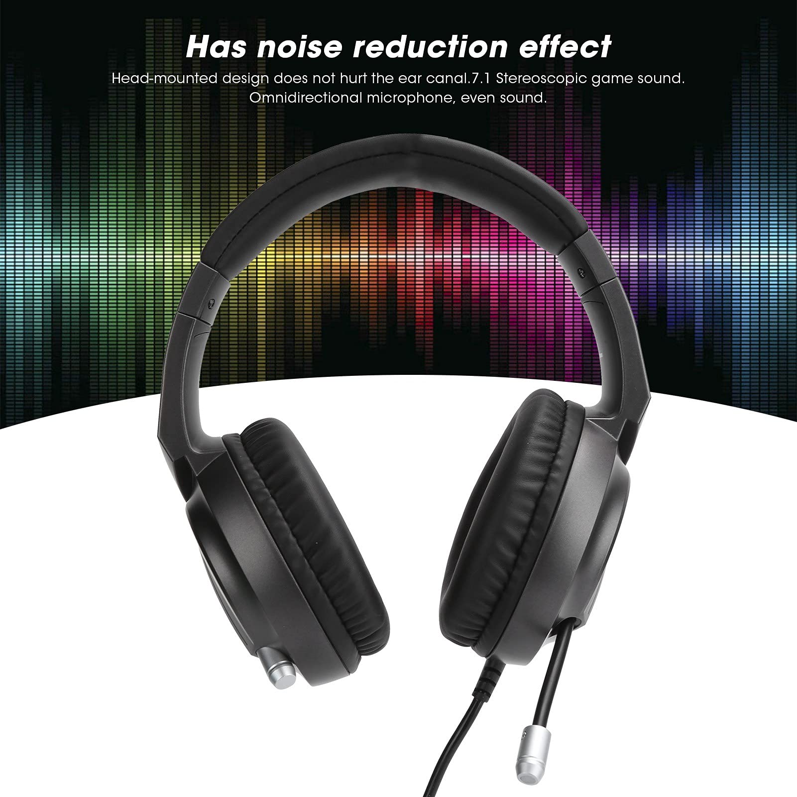 Casque D'écoute de Jeu Supra-auriculaire Filaire à Réduction de Bruit avec Effet de Lumière RVB AX365 Oreillettes Confortables Son Surround 7.1 Canaux Élégant pour Le Travail Cours en Ligne (Noir)
