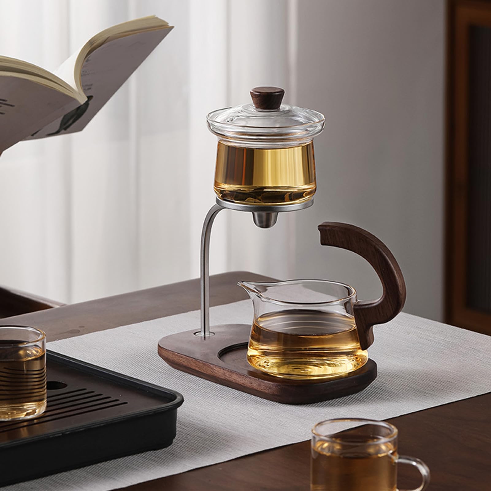Lazy Kungfu Drip TeaPot, Półautomatyczny szklany zestaw do herbaty, Półautomatyczny zaparzacz do herbaty Lazy Teapot Kungfu Tea Set, Żaroodporny zestaw do herbaty do